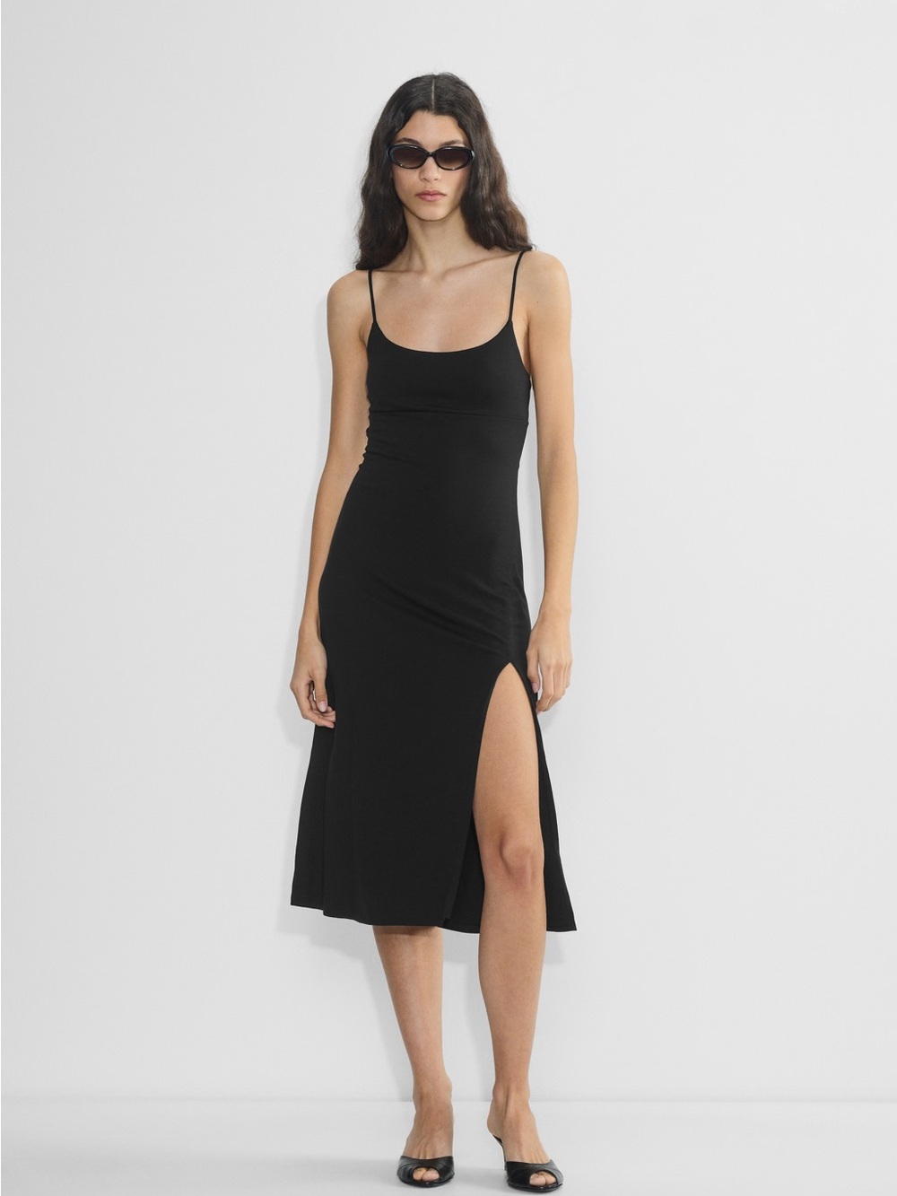 Aritzia Wilfred Dreamweaver Black Midi Dress with Side Slit Sz Small